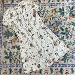 Vintage Floral Mini Dress - Cream and Brown